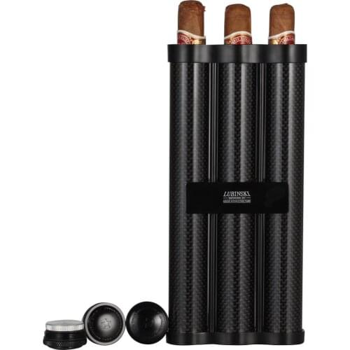 LUBINSKU 2/3 Travel Cigar Case Portable Carbon Fibre Mini Cigar Humidor Box Humidifer Humidor With Gift Box