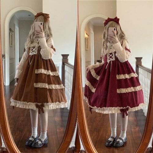 Palace princess sweet lolita dress vintage falbala bowknot fake two pieces victorian dress kawaii girl gothic lolita op loli cos