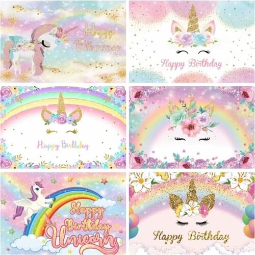 Yeele Baby Unicorn Birthday Photo Backdrop Photocall Glitter Flowers Party Decor Photographic Background For Studio Shoots Props