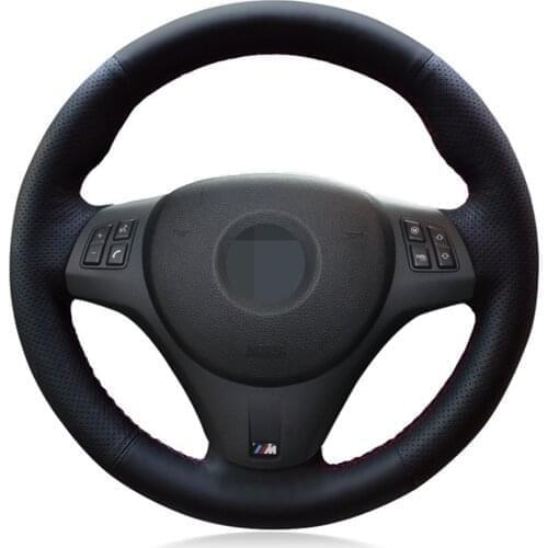 Car Steering Wheel Cover DIY Hand-stitched Black Genuine Leather For BMW M Sport M3 E90 E91 E92 E93 E87 E81 E82 E88 X1 E84