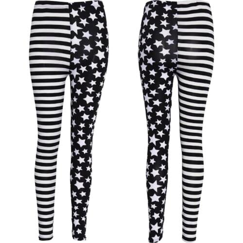 Women Stripe+Stars Tights Leggings Elastic Waist Stretch Pencil Pants Jeggings