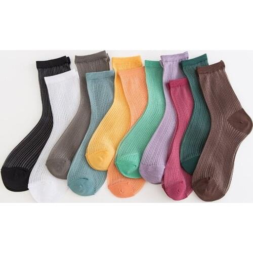 Summer Ultra-thin Transparent Glass Short Socks Hollow Out Candy Colors Elastic Short Socks Girl Crystal Non-slip Suitable Socks