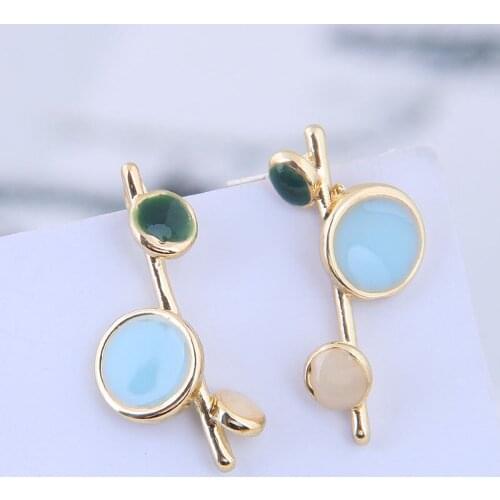 Trendy Korean Gold Color Enamel Leaf Design Stud Earrings For Women Multi colors brincos wholesale