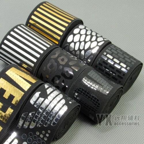 Softy elastic webbing for sewing dance clothing Decoration elastic band belt 4cm 5cm 5meters/lot Bronzing pattern words straps