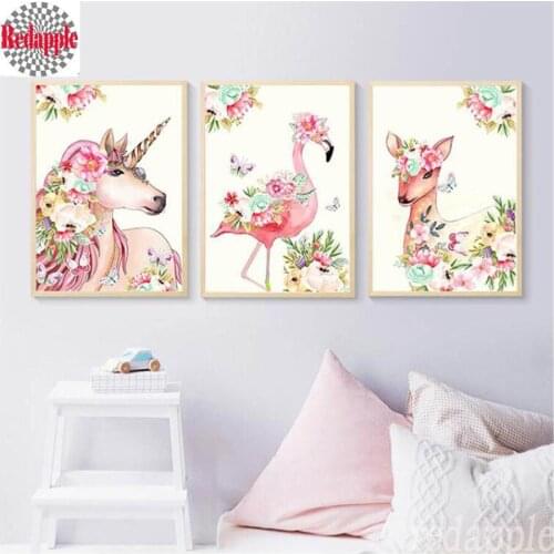 Flower Unicorn Flamingo 3D Diamond Painting 3pcs DIY Full Rhinestones Drill Cross-stitch Kits Square Round Diamond Embroidery