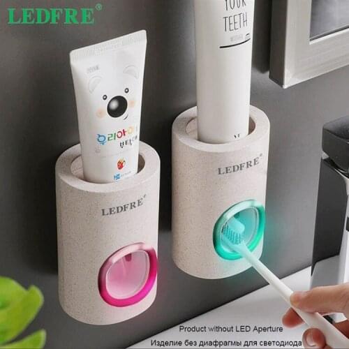 LEDFRE Automatic Toothpaste Dispenser Dust-Proof Toothbrush Holder Wheat Straw Wall Mounted Home Squeezer Bathroom Accessories