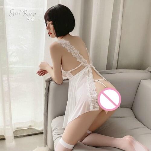 Elegant Sexy Lingerie Night Dress Women Sleepwear V-Neck Backless Lace Strap Nightdress Sleeping Dress Pajama Nightwear Dropship