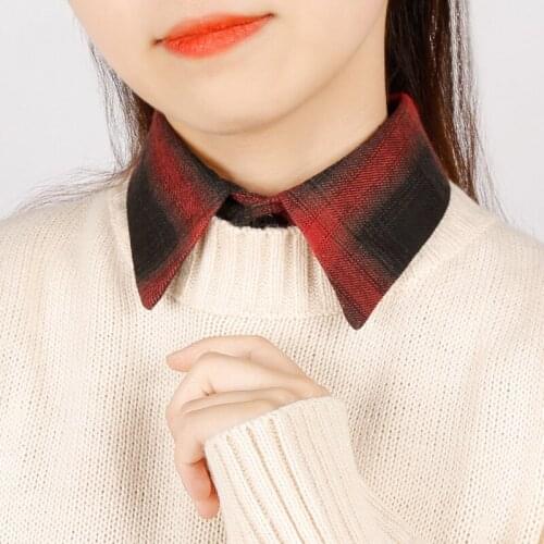 Brand New Fashion Plaid Red Black Womens Fake Collar High Quality Ladies False Blouse Collar Half Shirt