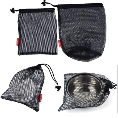 Durable Nylon Mesh Drawstring Bag for Cutlery Bottle Pot Pan Kettle Mesh Storage Ditty Bag Travel Stuff Sack