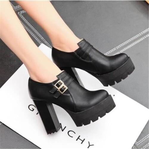 Women Simple European British boots 2019 new super high heels thick with single shoes womens shoes thick bottom large size