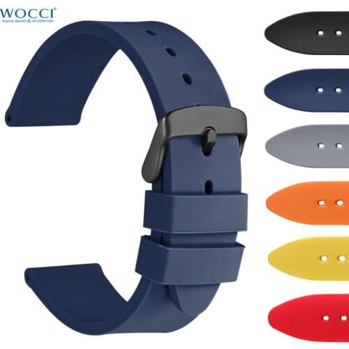 WOCCI Silicone Soft Rubber Sport Watchband 18mm 20mm 22mm Black Yellow Blue Generic Watch Band Amazfit Bip Strap