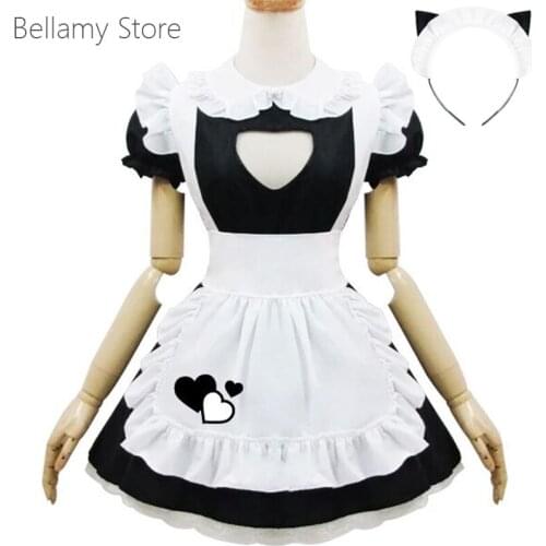Hand made Lovely heart Cosplay black and white maid service restaurant Maid Dress
