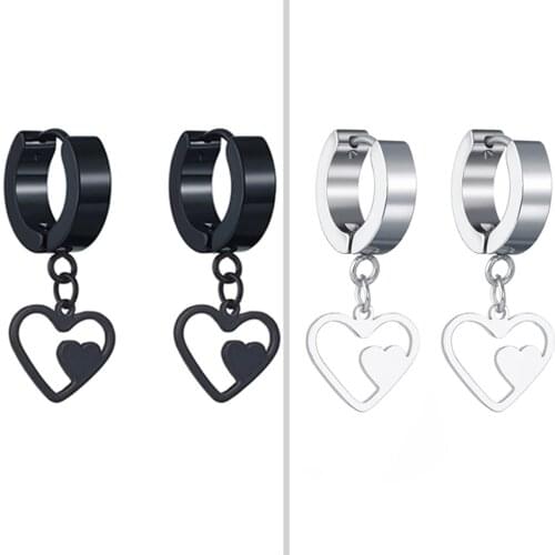 Black Silver Color Hollow Heart Drop Earrings For Women Men New Brand Fashion Ear Cuff Piercing Dangle Earring Wedding Gift