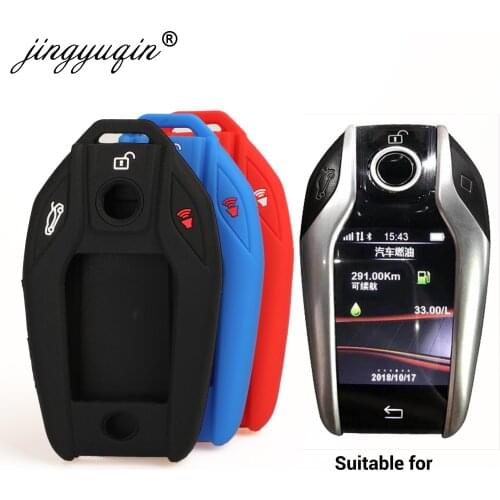 Jingyuqin Silicone Remote Display Key Case Fob For 2018 2017 2016 BMW 7 series I12 G12 G11 Keyless LCD Cover Protector