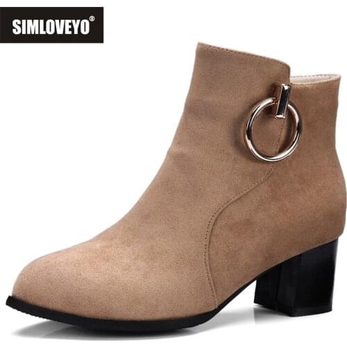 SIMLOVEYO New Arrival Winter ankle Boots Flock Women Boots Shoes Zipper Thick Heel Boots Soft Zapatos Mujer Shoes Women B735