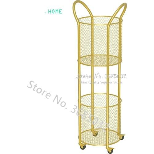 Nordic Golden Metal Storage Baskest Luxury 2 Layers Laundry Basket with Caster Mobile Dining Cart Cosmetic Organizer Side Table