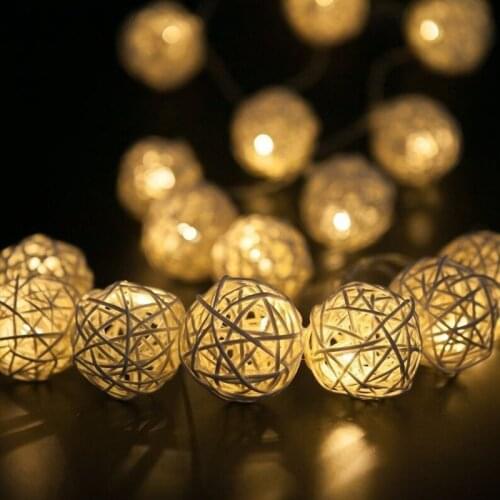 5M/3m LED String Lights Rattan Ball Garlands Holiday Wedding Party Decoration LED String Christmas Fairy Light for Outdoor Decor