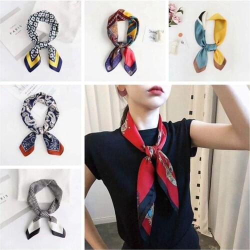 2021 Spring Square Scarf for Women Design Chain Print Silk Feeling Hair Band Foulard Female Office Neckerchief Lady Bandana