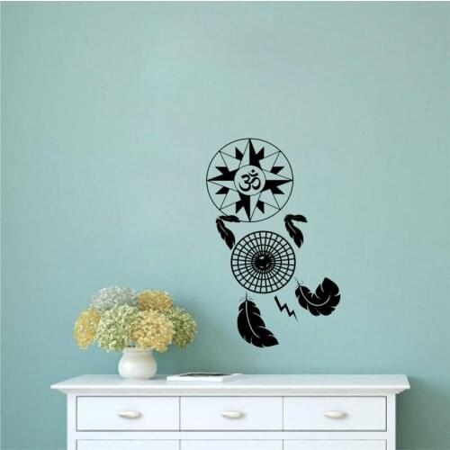 Om Sign High Quality Wall Sticker Living Room Dream catcher Art Wall Decal Bedroom Indian Feathers Sticker Religious Mural ZA452