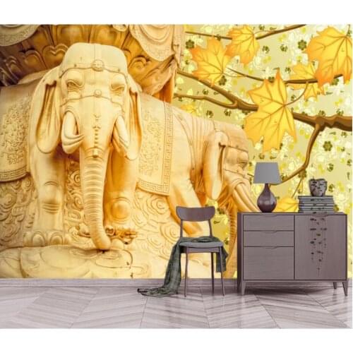 WDBH Custom mural 3d wallpaper Embossed golden elephant maple leaf background 3d wall murals wallpaper for living room walls 3 d