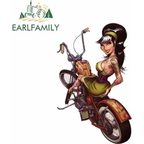 EARLFAMILY 13cm x 13cm Motorcycle Girl Funny Car Stickers Vinyl JDM Bumper Trunk Truck Graphics Waterproof Anime Fine Decal