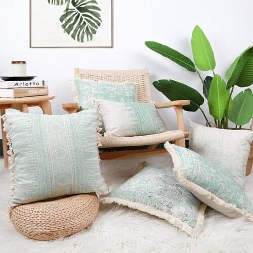 Green Vintage Pillow Case 45x45cm 30x45cm Cushion Cover Cotton Linen With Tassles for Home decoration Pillowcase Living Room