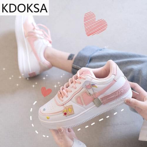 2021 Women Sneakers White Pink Tennis Cute Lovely Girl Shoes Female Student Shoes Platform Flats Casual Ladies Vulcanize Shoes