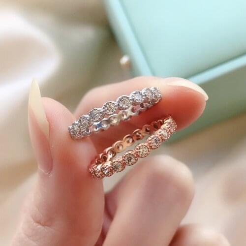 Solid 925 Sterling Silver Rose Gold Plated Full Diamond Ring For Women Fashion Valentines Day Holiday Fine Jewelry Gift