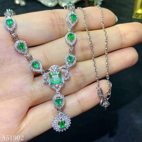 KJJEAXCMY boutique jewelry 925 sterling silver inlaid natural emerald female luxury pendant necklace support test