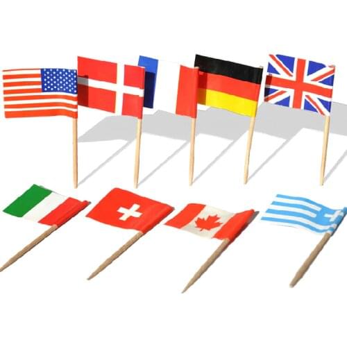 50000 Pieces Flag Picks 6.5cm, 25 Countries for Choose Wooden Flag Toothpicks Disposable Party Sticks USA, AU, CA, Free Shipping