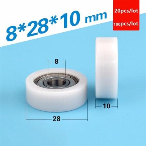 20pcs/100pcs 8*28*10mm 608ZZ 608 bearing POM plastic coated pulley BS60828-10 flat guide wheel 8x27x11mm