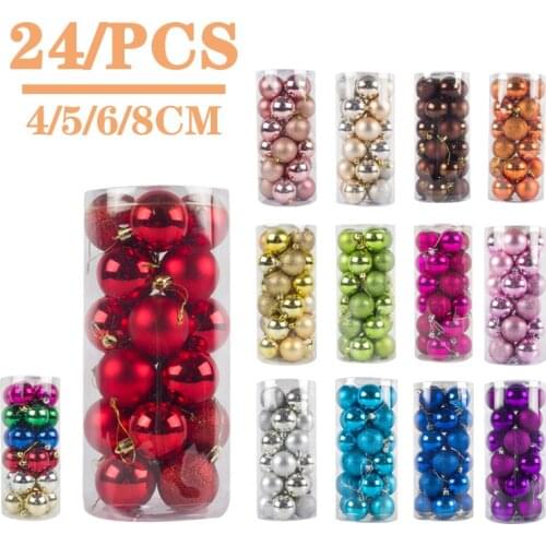 4/6/8cm 24 Pcs/Set Glitter Christmas Tree Ball Baubles Colorful Xmas Party Home Garden Christmas Decoration Supplies Hot Sale