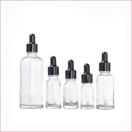 5/10/15/20/30/50/100ML Transparent Glass Bottle Essential Oil/Perfume Packaging Dropper Empty Cosmetic Container w black cap
