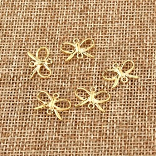 5pcs Gold Bowknot Anklet Bracelet Small Connectors Jewelry Findings DIY Hollow Tassel Earrings Pendant Charms AC406