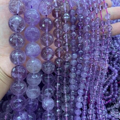 6-18mm Natural Purple Amethyst Stone Beads 15'' Faceted Round DIY Loose Beads For Jewelry Making Women Beads Bracelet Necklace
