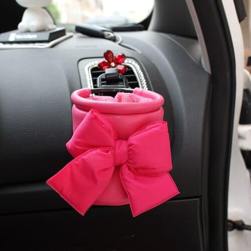 Car Outlet Air Vent Storage Box Leather Pink Bow Auto Mobile Phone Holder Bag Stowing Tidying Girls Auto Interior Accessories