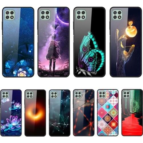 Case For Samsung Galaxy A22 5G Phone Case Back Cover Black Silicone Bumper With Tempered Glass