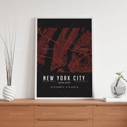 New York City monochrome poster, New York map printing, high-quality monochrome art, printable wall decoration home unique gift