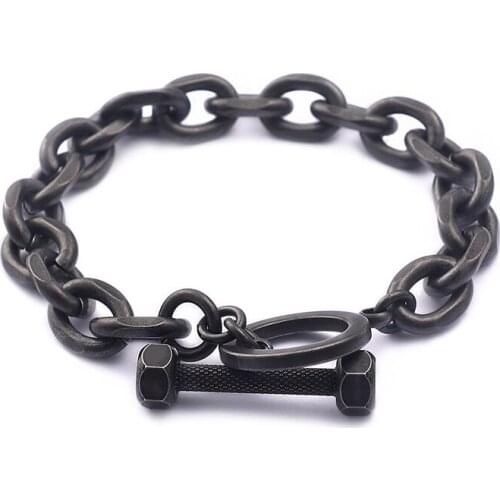 GNAYY Stainless steel Black vintage jewelry Link chain bracelet bangle for Mens 19cm 7.87 inch