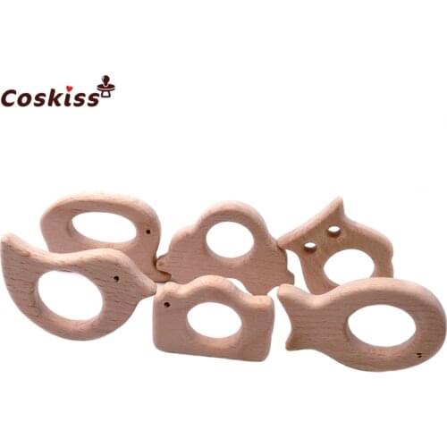 Beech Wooden Animal Natural Handmade Wooden Teether DIY Wooden Personalized Pendent Eco-Friendly Safe Baby Teether Toys