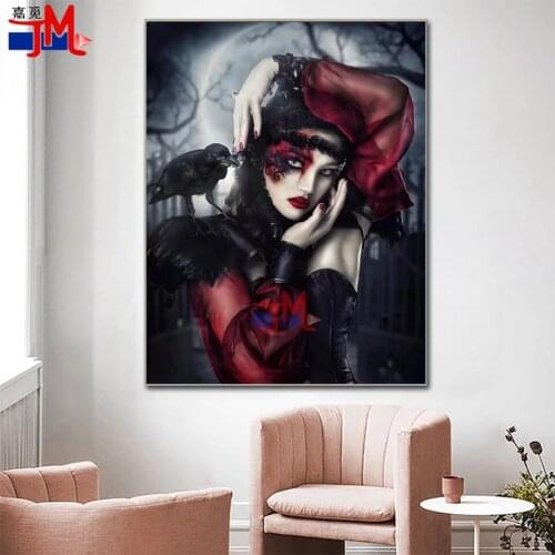 Fantasy Gothic Crow Woman Diamond Painting Full Square Round 5d diy Diamond Embroidery Cross Stitch Rhinestone Vampire Decor