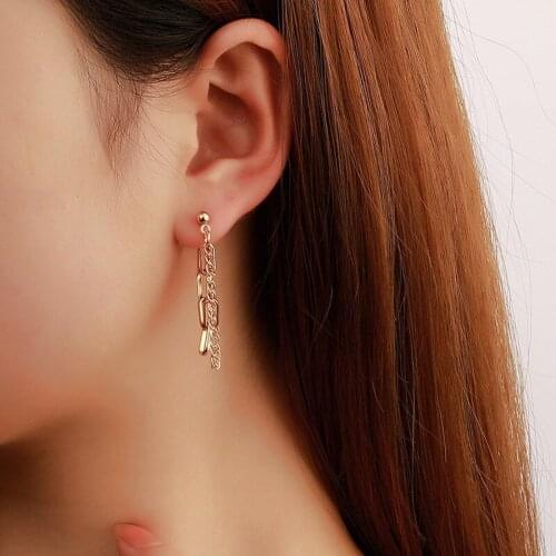 Trendy Tassel Chain Stud Earrings for Women Girls Hip Hop Metal Geometric Gold Silver Color Ear Studs Earings Party Jewelry