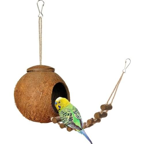 Niteangel 100% Natural Coconut Hideaway with Ladder, Bird and Small Animal Toy bird playground toys parrot