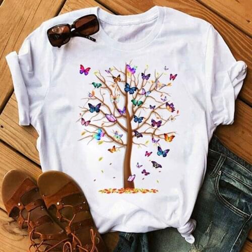 New Fashion Women T Shirt Butterfly Tree Print T-shirt Female Harajuku Summer Tshirt Casual Short Sleeve Tops Tee Shirt Femme
