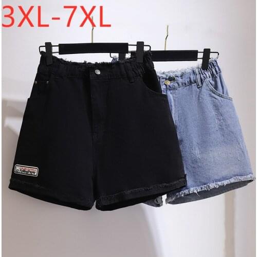 New 2021 Ladies Summer Plus Size Jeans Shorts For Women Large Cotton Wide Leg Black Blue Pocket Denim Shorts 3XL 4XL 5XL 6XL 7XL