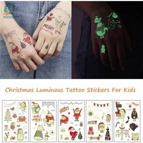 Rocooart Christmas Tattoo For Kids Luminous Temporary Tattoo Sticker Fake Glowing Waterproof Tatoo Children Party Body Art Taty