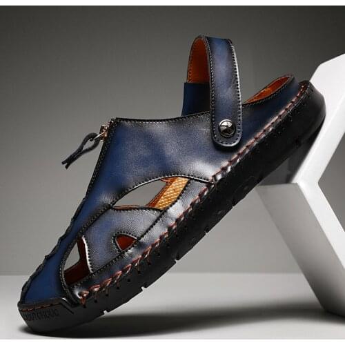 Brand Men Sandals Non Slip Summer Casual Outdoor Beach Slippers Fashion Flat Classic Walking Lightweight Handmade Leather Shoes