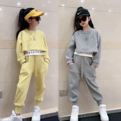 Gray girls Sport Suit Teenage Autumn Girls Clothes Set Long Sleeve Top & Pants Casual 6 7 8 9 10 11 12 Years Child Girl Clothes