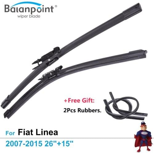 2Pcs Wiper Blades + 2Pcs Free Rubbers for Fiat Linea 2007-2015 26"+15", Top Windshield Wipers