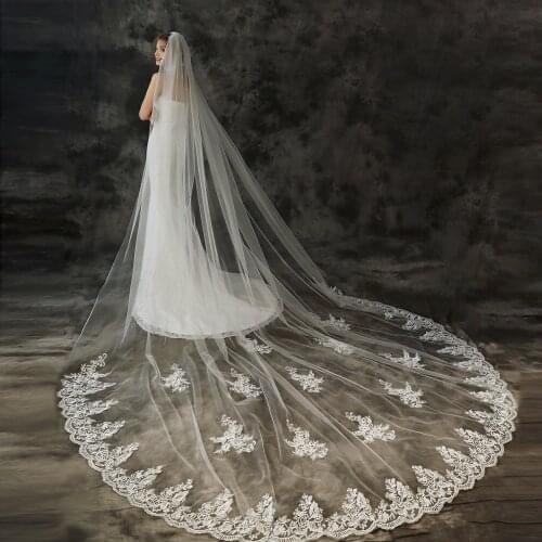 Bridal Veils 2021 New Luxury Lace Off White Wedding With Comb Edge One-layer Appliqued Cathedral